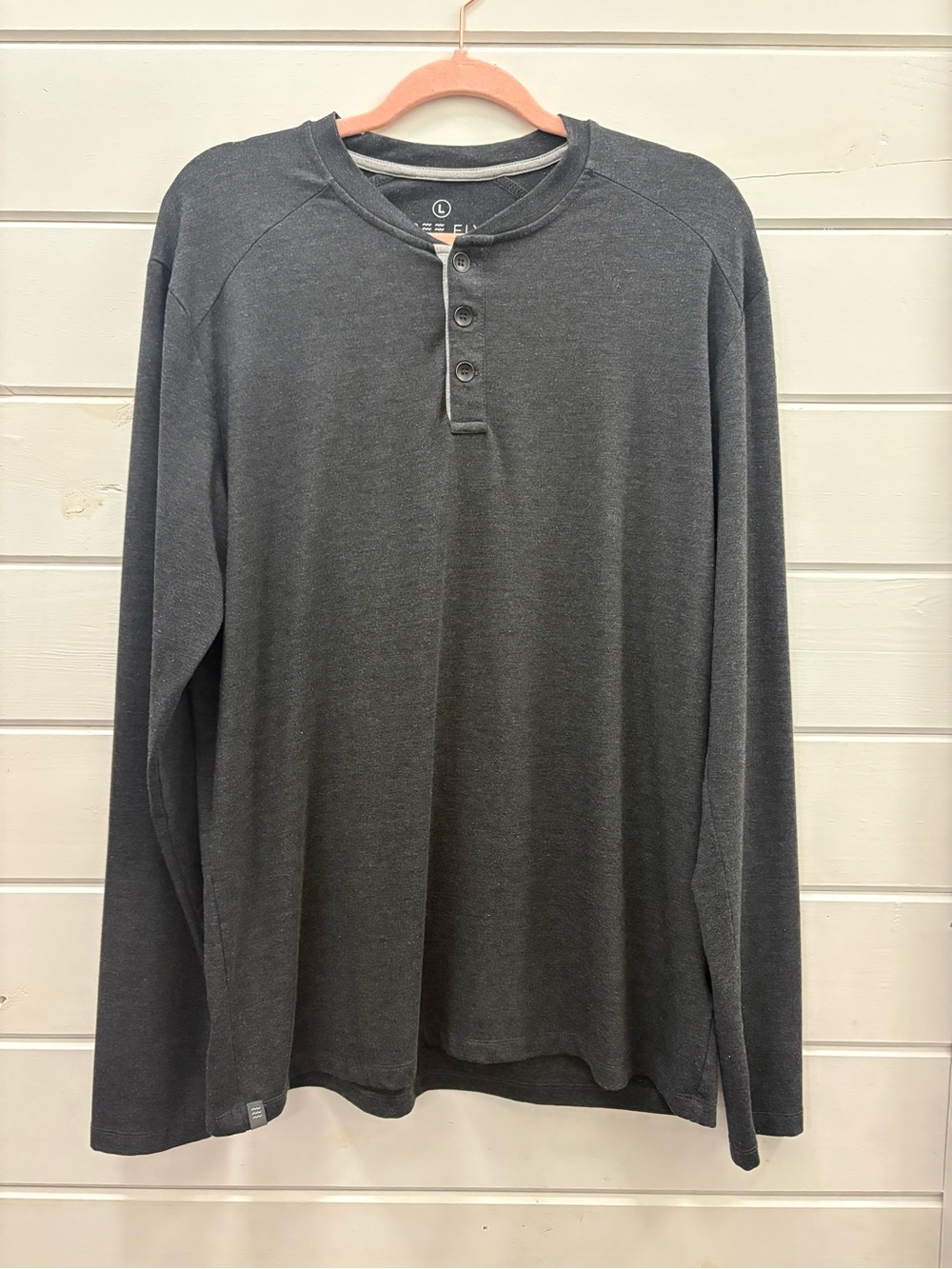 Free Fly Men’s Bamboo Flex long sleeve henley, heathered black/dark gray, large